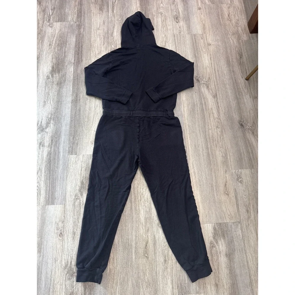 Monrow Supersoft Fleece Hooded Jumpsuit  Womens XL Charcoal Black Zip Up